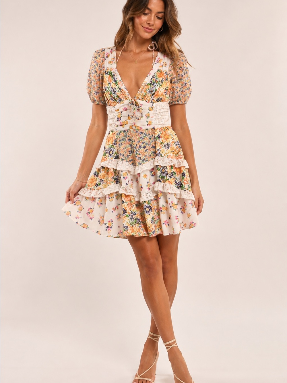 Altar’d State Floral Patchwork Lace Mini Dress